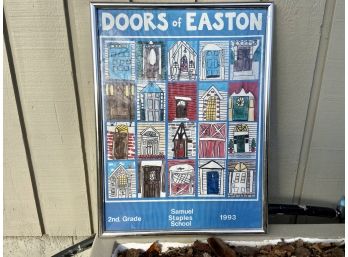 Framed Poster Made By Easton, CT Students Of Charming Drawings Of Their Own Front Doors.