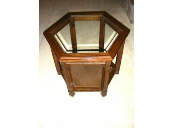 Hexagonal Bevel Glass Top Occasional Table With Lower Shelf