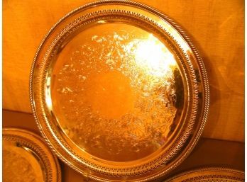 Lot Of (3) Identical 15' Silverplate Round Reticulated Trays