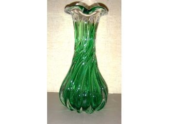 Green And Clear Swirl Glass Vase