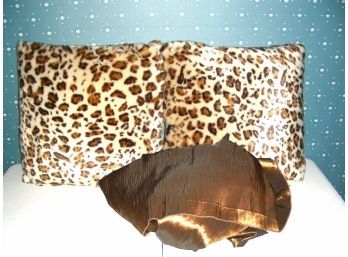 Pair Of Leopard Print Pillows And Twin Dust Ruffle By D-Studio