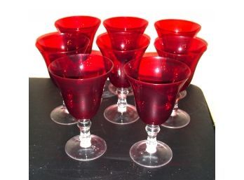 Stemware: Set Of 8 Red Glass Goblets