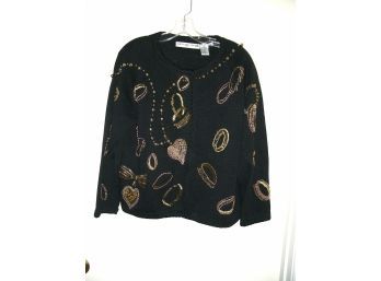 Michael Simon Black Sweater With Gold-tone Beads, Hidden Buttons