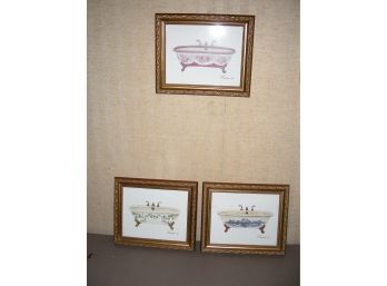 Set Of 3 Framed Gamboa Victorian Bathtub Prints