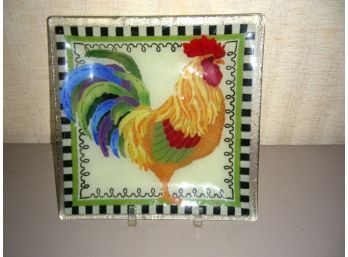 Glass Rooster Plate