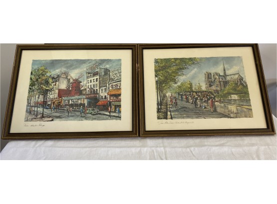 Framed Signed Vargas Paris Street Scenes Pair Prints