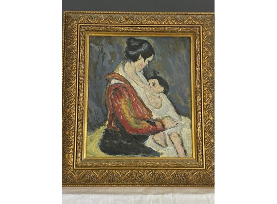 Mother And Child Framed Oil Painting On Board