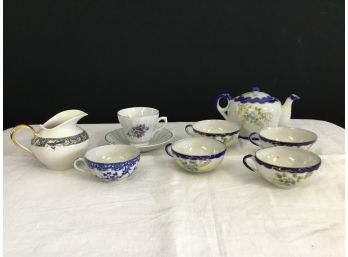 Limoges Creamer, Tea Pot And Tea Cups