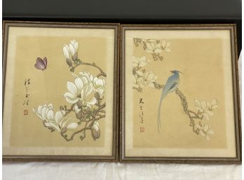Srednick Collection Signed  Watercolors On Silk Framed Pair