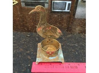 Vintage Brass Goose Candle Holder Decorative Duck Collectible Rustic Square Base