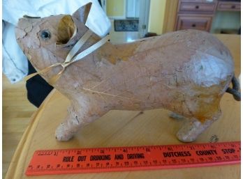 Small Pig Made Of Brown Leaves 10' Deorative Shelf Mantle Vintage