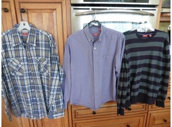 Lot Of 3 IZOD Long Sleeve Shirt Sweater & 2 Button Ups Stripe Plaid Large