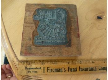 Stamp Wooden 33 Rpm 6 Minutes DMCO Print Block She May Live In Your Town Vintage