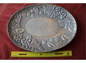 Pewter Dish Platter Grapes Motif Serving Plate Oval