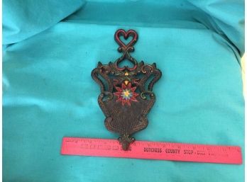 Vintage Cast Iron Trivet Iron Holder Red Painted Hearts Victorian Style Footed