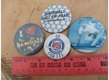 Vintage Pinback Button Pins I Love Baseball Hall Of Fame NY Go For It Detroit Tigers