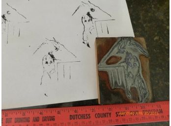 Vintage Hand Made Stamp Wooden Metal Art Work Horse Man Printing Block Estate