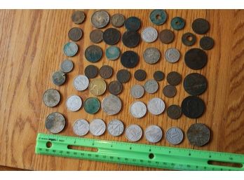 57 International World Coin Collection Lot Of 1862-1950 Italy USA France Colombia Unchecked Silver Possible