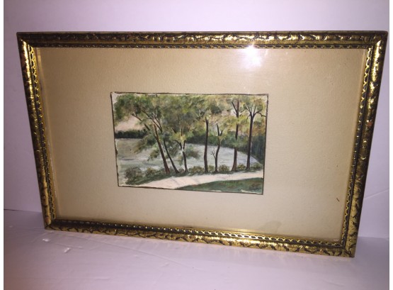 Beautifully Framed Signed HCB Watercolor River Landscape