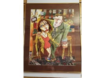 Couple At The Bar, Watercolor On Paper, Signed By D Hayman