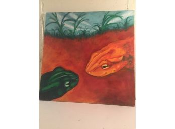 Absolutely Stunning Oil On Canvas Of Two Lizards!