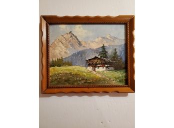 House In The Alps, Oil On Board, Signed By Artist