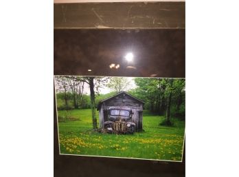 Beautiful Rustic Framed Photograph Of Abandoned Antique Car In A Beautiful Landscape Signed Jack Miller