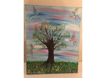 Great Landscape Still Life Painting Angels And Tree In A Field