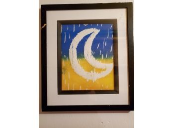 Quarter Moon, Color Wood Block Painting On Paper