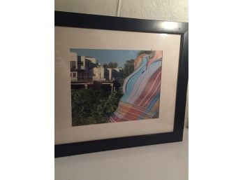 Great Mid Modern Photo Of Woman And Unique Architecture House Framed And Matted