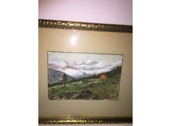 Beautiful Signed Framed And Matted Watercolor Mountain Range Scene