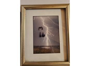 Lightning Strike On Sunset Beach, Photograph In Matted Frame.