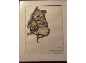 Adorable Mouse Mixed Media On Paper, Signed! Watercolor & Ink With Personalized Note From The Artist
