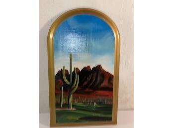 Amazing Hand Painted Desert Landscape  Golf Corse Wall Plaque Signed