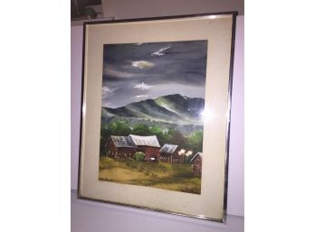 Amazing Farm And Mountain Range Water Color Signed JOHN MACPHERSON  Framed And Matted.