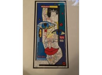 Artists Proof Signed Abstract Artwork Of NYC, Picasso Inspired Cubism Over NYC Grid Map