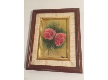 Small Floral Chalk On Canvas Framed And Matted Signed Hinda