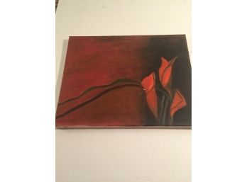 Stunning Oil On Canvas Of Red Flower