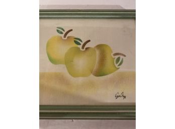 Signed Apples Still Life Acrylic Painting On Fabric