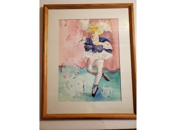 Girl Doing Ballet, Watercolor On Paper, Signed By Artist