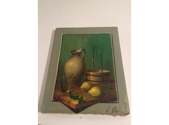 L. Perriel Signed Still Life Oil On Canvas Pears And Pitcher Great 3D Look