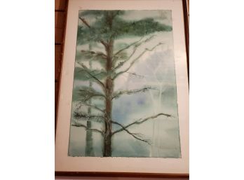Pine Forest, Watercolor On Paper. Signed By Artist.