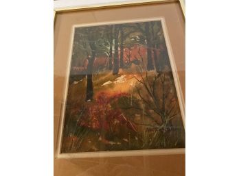 Watercolor Forest Landscape, Signed By Artist Dorothy Cloran, Framed & Double Matted