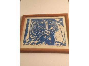 Signed  And Numbered Nude Woodblock Print Woman In A Mirror Andrea Dormer