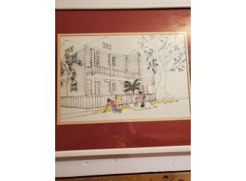 Painters At Work, Pencil And Watercolor On Paper, Matted And Signed By Harold Gray