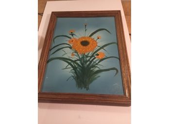 Beautiful Oil On Board Painting Of A Sunflower In A Stunning Oak Frame Signed!