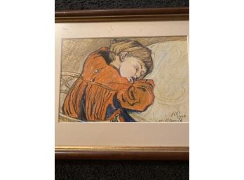 Beautiful Signed Chalk Artwork Small Boy Sleeping, Dated 1909