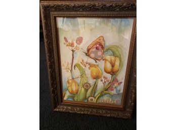 Beautiful Floral Watercolor On Paper With Stunning Frame