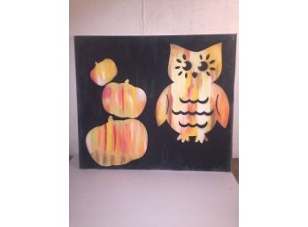 Amazing Piece Of Halloween Art On Canvas, Owl And Pumpkins