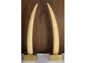 Pair Of Mid Century Modern Brass Mounted Faux Tusks